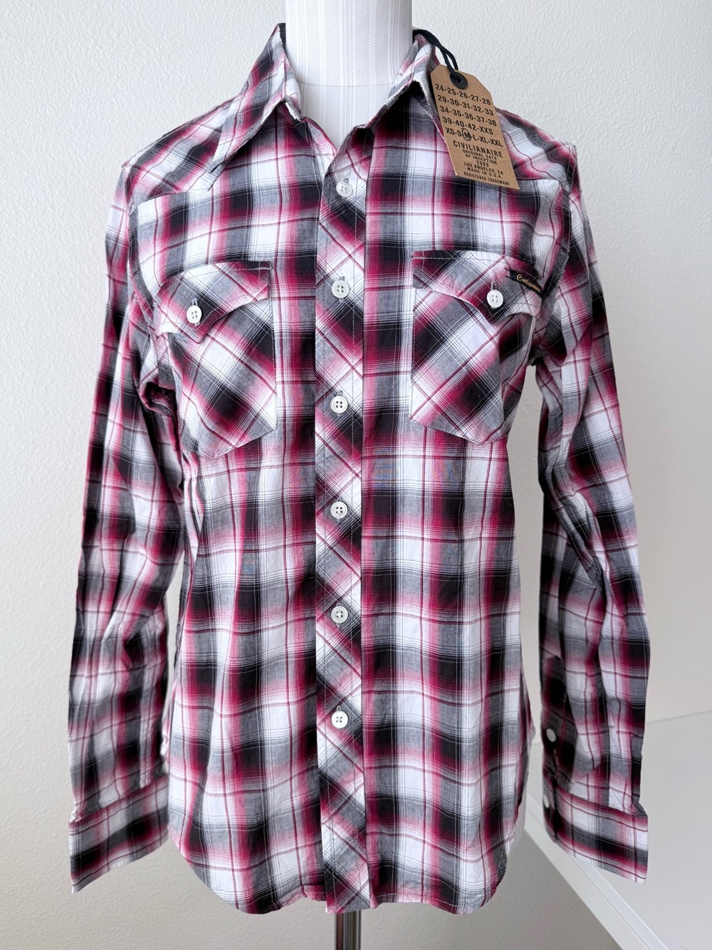 NWT Civilianaire Womens Plaid Western Wash and Wear Button Down Shirt Medium